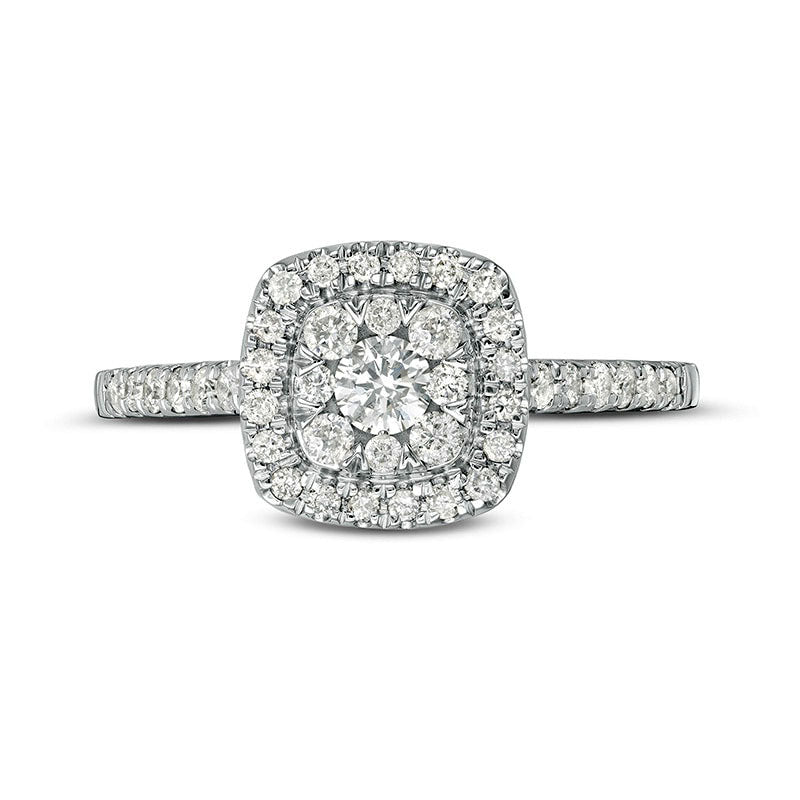 Previously Owned - 0.50 CT. T.W. Composite Cushion Natural Diamond Frame Engagement Ring in Solid 10K White Gold