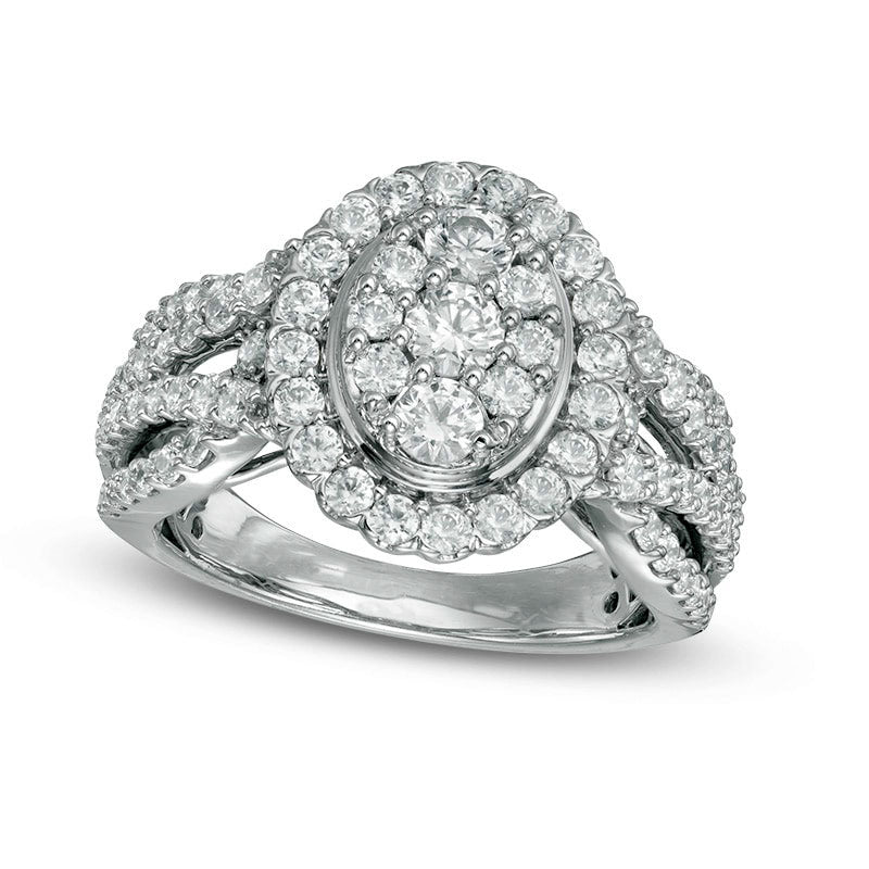 Previously Owned - 1.5 CT. T.W. Composite Natural Diamond Oval Frame Engagement Ring in Solid 14K White Gold