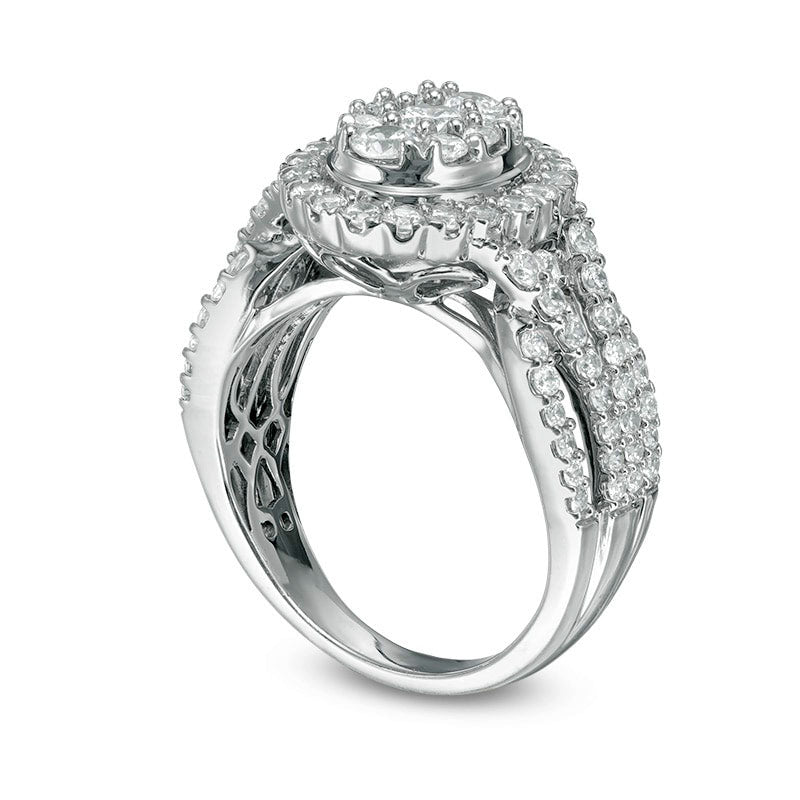 Previously Owned - 1.5 CT. T.W. Composite Natural Diamond Oval Frame Engagement Ring in Solid 14K White Gold