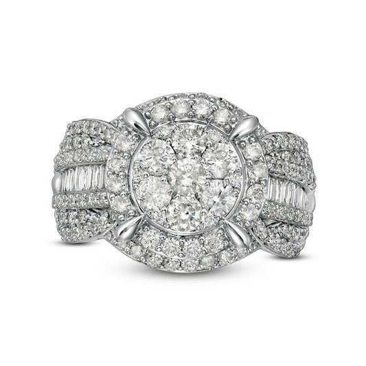 Previously Owned - 2.0 CT. T.W. Composite Natural Diamond Frame Multi-Row Engagement Ring in Solid 10K White Gold