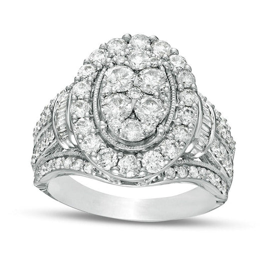 Previously Owned - 2.0 CT. T.W. Composite Natural Diamond Oval Frame Antique Vintage-Style Engagement Ring in Solid 10K White Gold