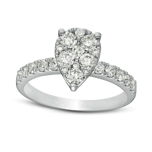 Previously Owned - 1.0 CT. T.W. Composite Pear-Shaped Natural Diamond Frame Engagement Ring in Solid 14K White Gold