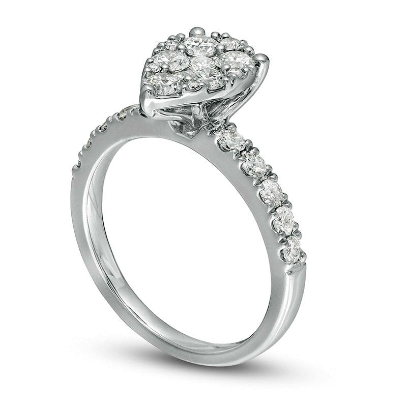 Previously Owned - 1.0 CT. T.W. Composite Pear-Shaped Natural Diamond Frame Engagement Ring in Solid 14K White Gold