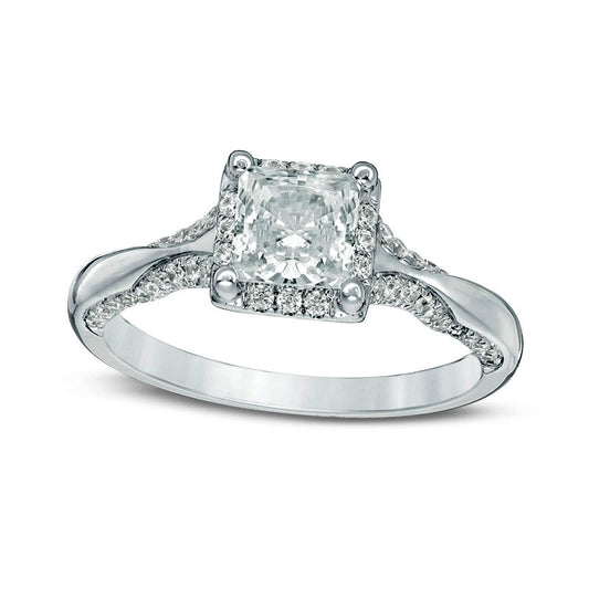 Previously Owned - 1.25 CT. T.W. Princess-Cut Natural Diamond Frame Engagement Ring in Solid 14K White Gold