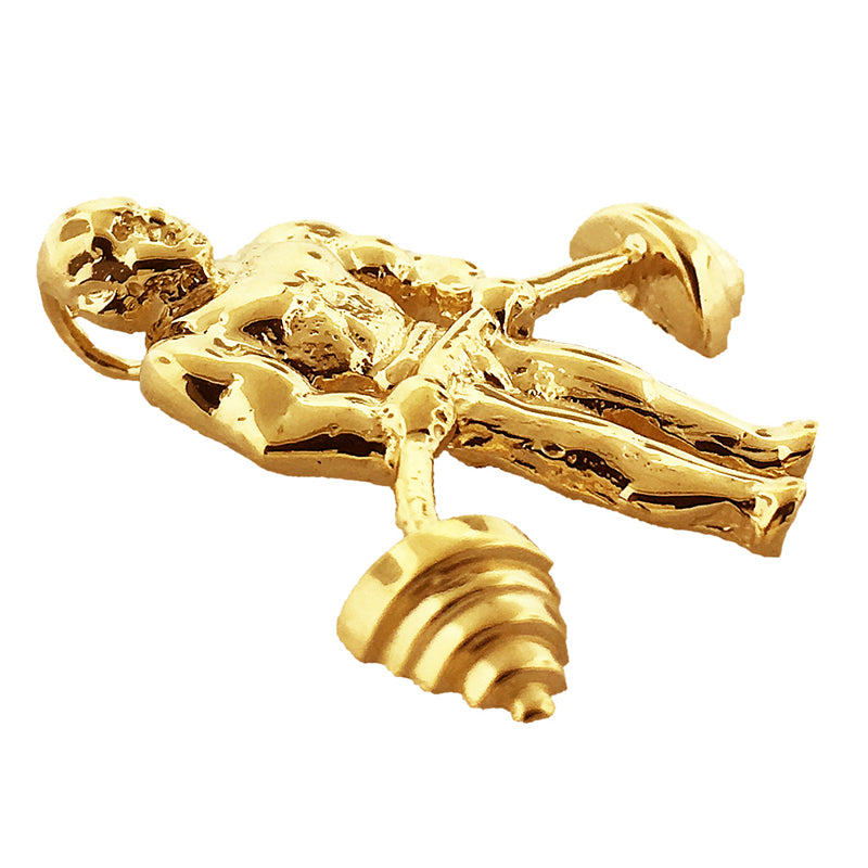 14K Gold Bodybuilder Barbell Pendant Slide