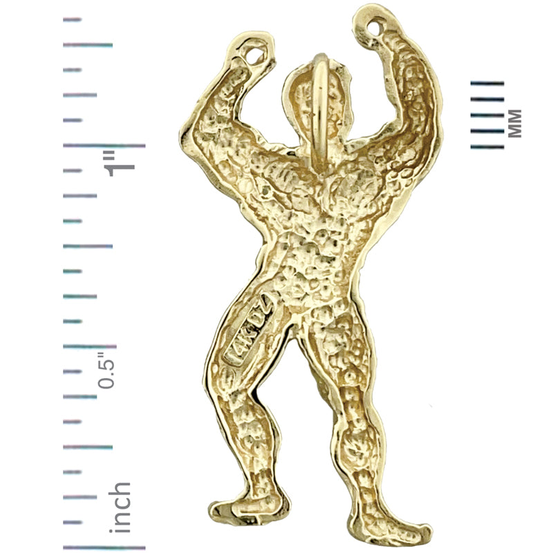 14K Gold Bodybuilder Muscles Pendant Slide