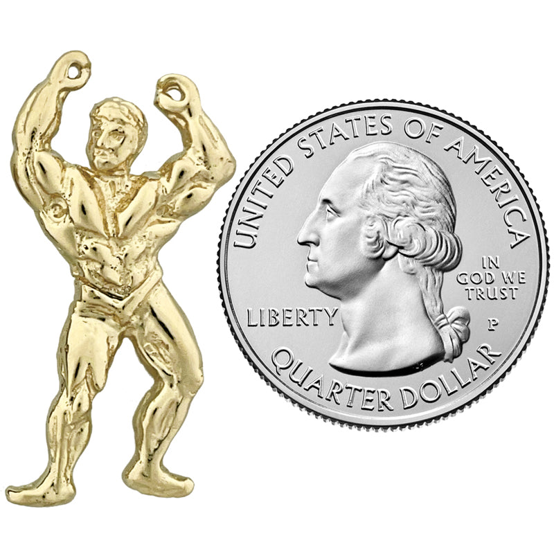 14K Gold Bodybuilder Muscles Pendant Slide