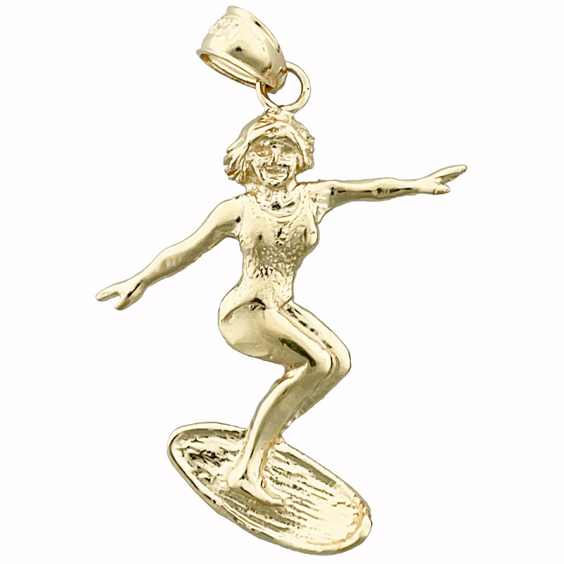 14K Gold Female Surfer Pendant