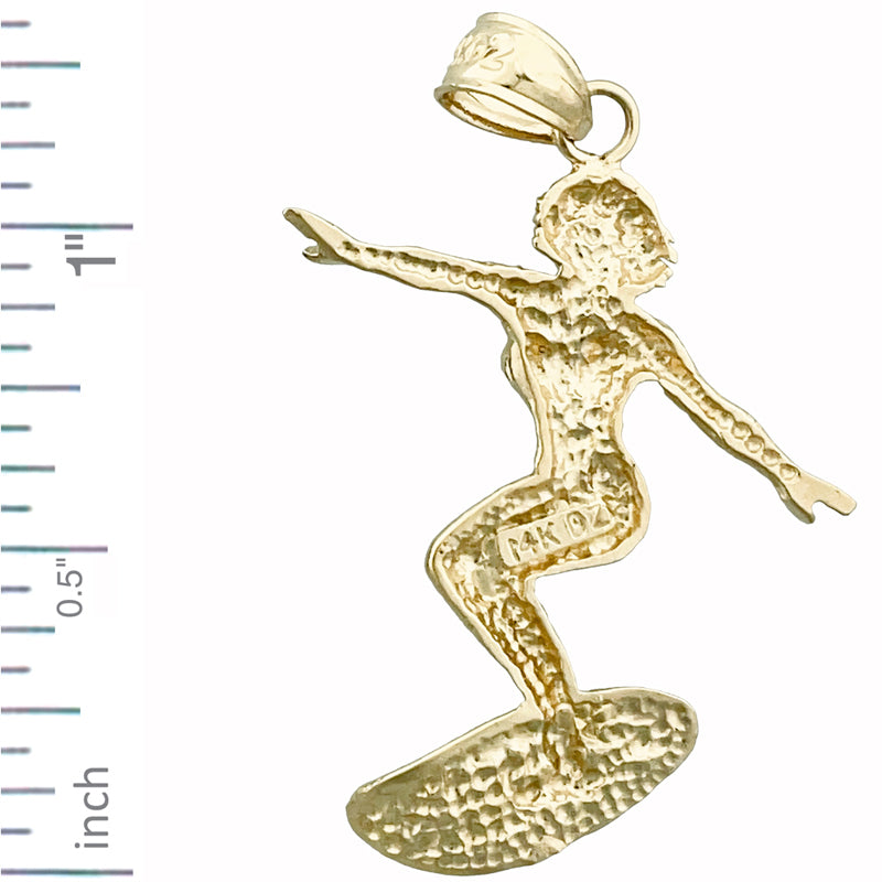 14K Gold Female Surfer Pendant