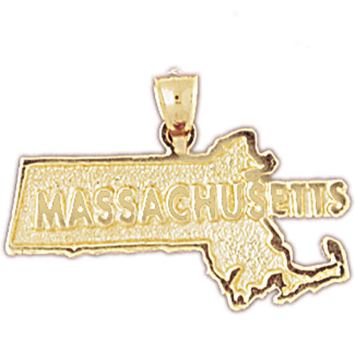 14K Gold Massachusetts State Map Pendant