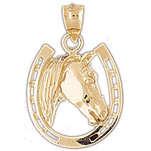 14K Gold Horse Head Horseshoe Pendant