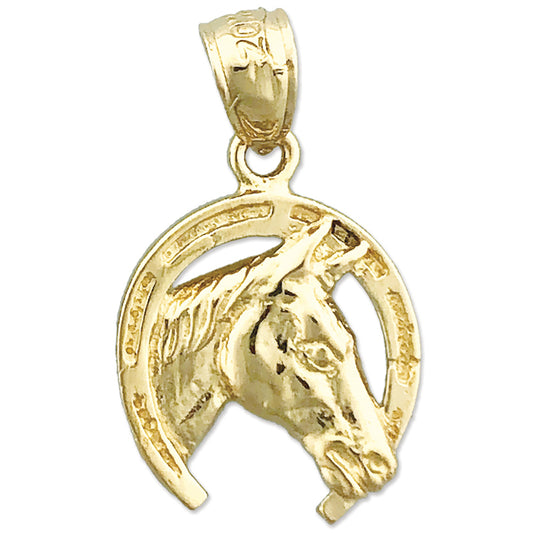 14K Gold Horseshoe Horse head Charm