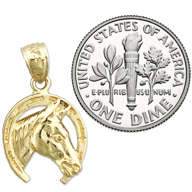 14K Gold Horseshoe Horse head Charm