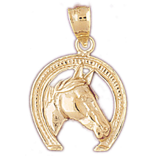 14K Gold Horse head Horseshoe Charm