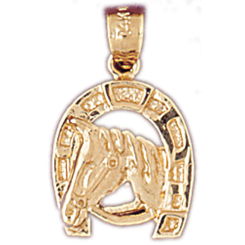 14K Gold Horse Head In Horseshoe Charm