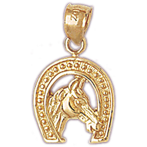 14K Gold Western Horse Head Horseshoe Charm