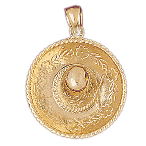 14K Gold 3D Mexican Hat with Floral Brim Pendant