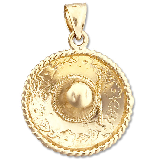 14K Gold 3D Sombrero Mexican Hat Pendant