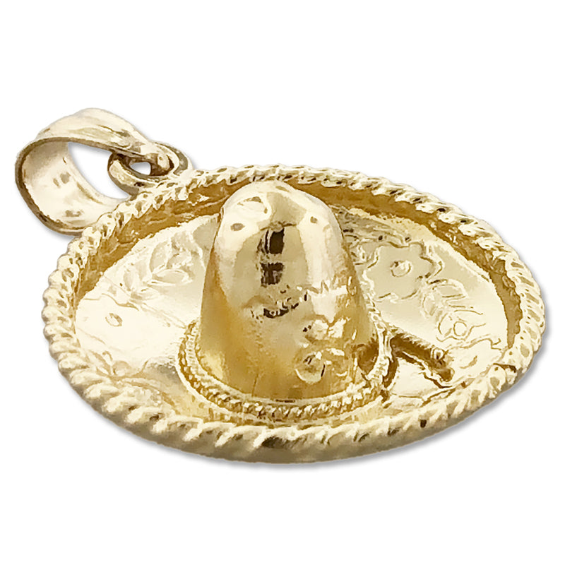 14K Gold 3D Sombrero Mexican Hat Pendant