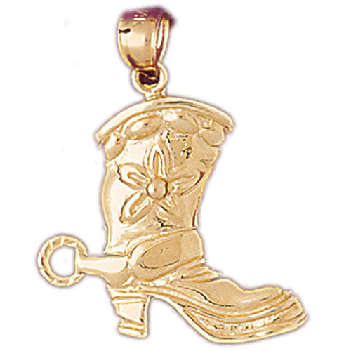 14K Gold 23MM Cowboy Boot with Spur Pendant