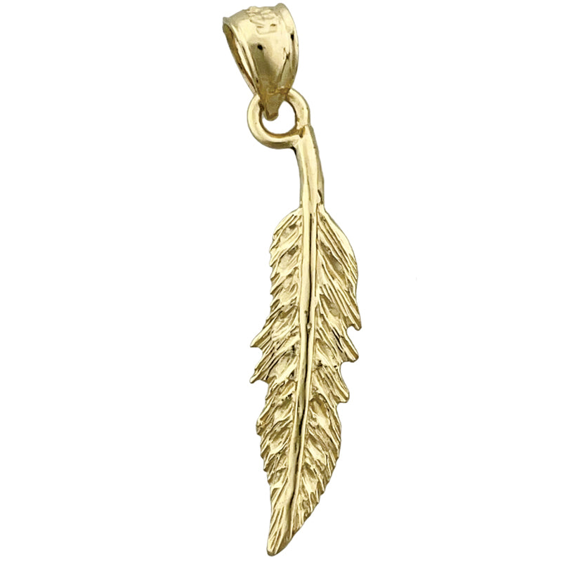 14K Gold Western Feather Pendant