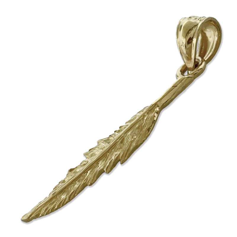 14K Gold Western Feather Pendant