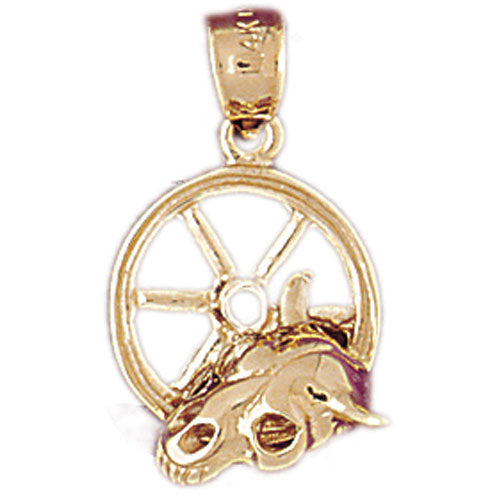 14K Gold Carriage Wheel with Steer Skull Charm