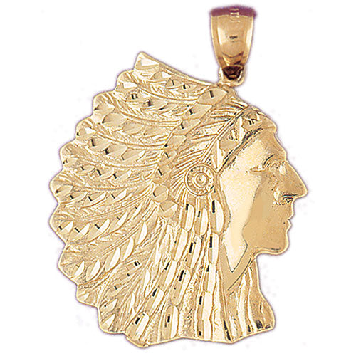 14K Gold Native Indian Chief War Bonnet Pendant