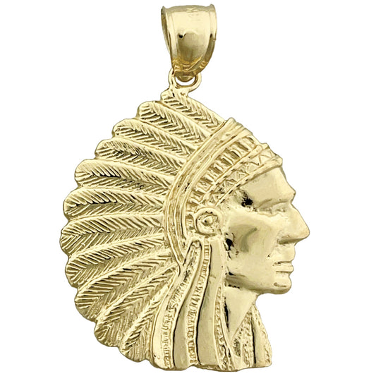 14K Gold Native Headdress War Bonnet Pendant