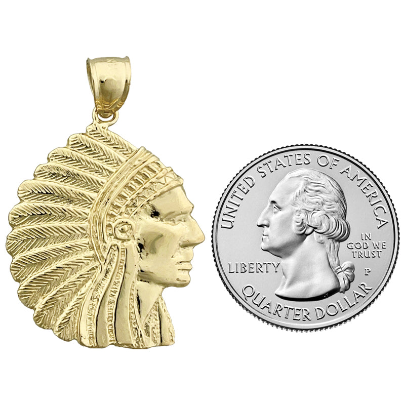 14K Gold Native Headdress War Bonnet Pendant