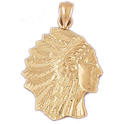 14K Gold Native Indian Chief Bonnet Pendant