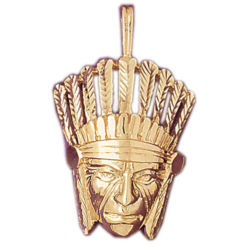 14K Gold Native Indian Warrior Pendant