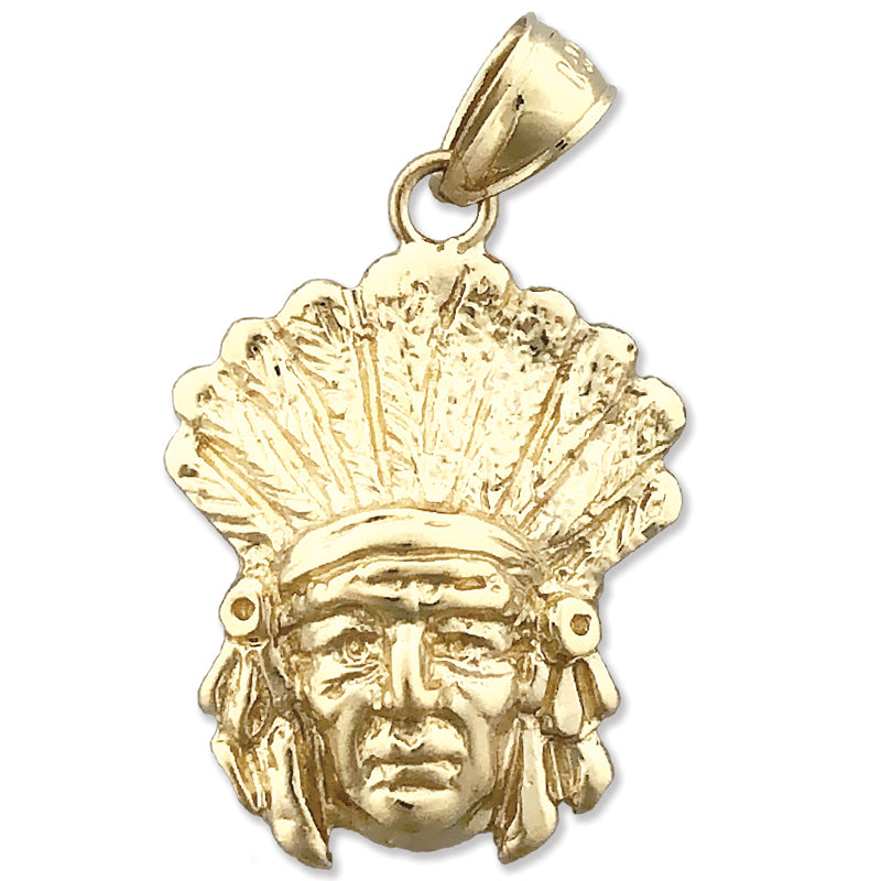 14K Gold Native Indian Chief with Bonnet Pendant