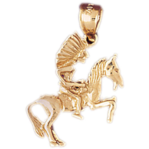 14K Gold 3D Horseback Native Indian Warrior Charm