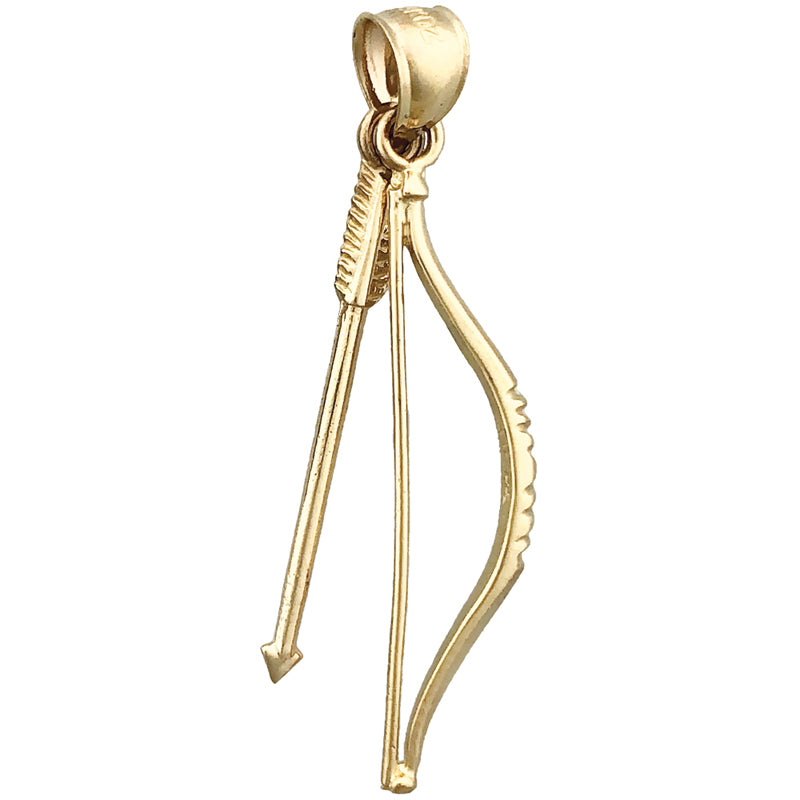 14K Gold 3D Bow and Arrow Pendant