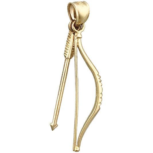 14K Gold 3D Bow and Arrow Pendant