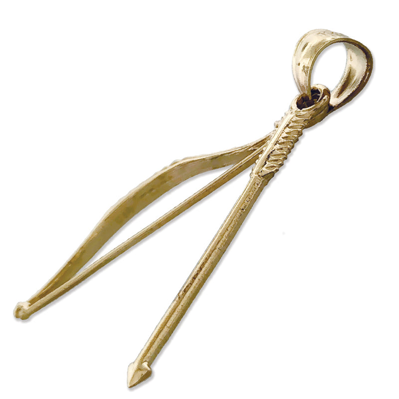 14K Gold 3D Bow and Arrow Pendant