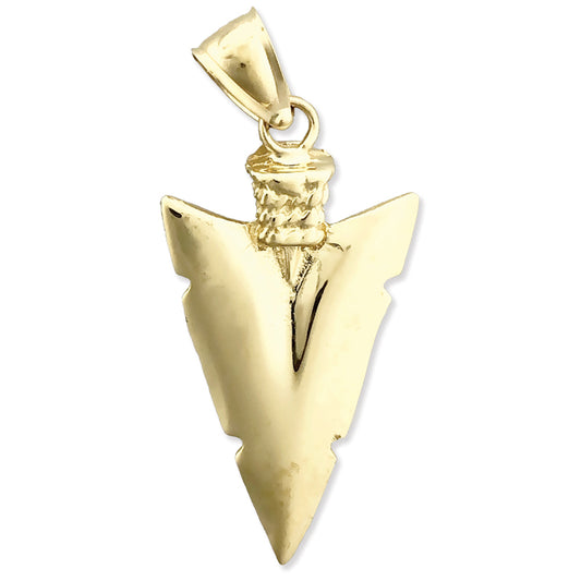 14K Gold Native Indian 3D Arrowhead Pendant