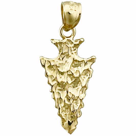 14K Gold Native American Hammered Arrowhead 3D Charm