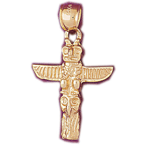 14K Gold Native Indian Totem Pole Pendant