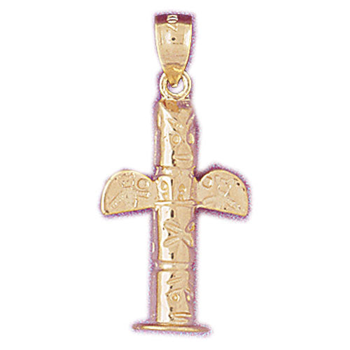 14K Gold 3D Native Indian Totem Pole Charm