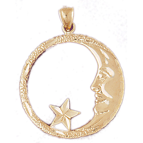 14K Gold Crescent with Star Pendant