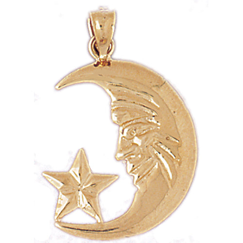 14K Gold Crescent Moon with Star Pendant