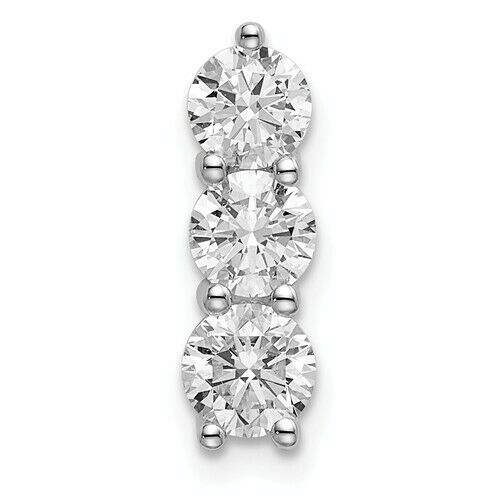 3/4 Ct Three Stone Real Diamond Slide Pendant in 14K White Gold