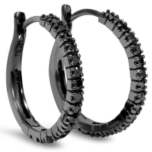 1/2ct Real Natural Black Diamonds Hoop Earrings in 10K Black Gold