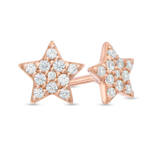 1/8 CT. T.W. Diamond Dainty Star Stud Earrings in 14K Rose Yellow or White Gold