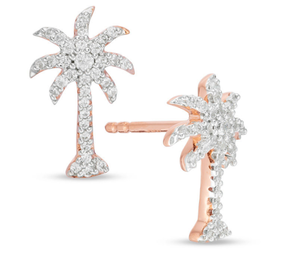 1/5 CT. Diamond Palm Tree Stud Earrings in 14K White Yellow or Rose Gold