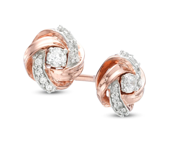 1/8 CT. T.W. Natural Diamond Love Knot Stud Earrings in 14K Rose Gold