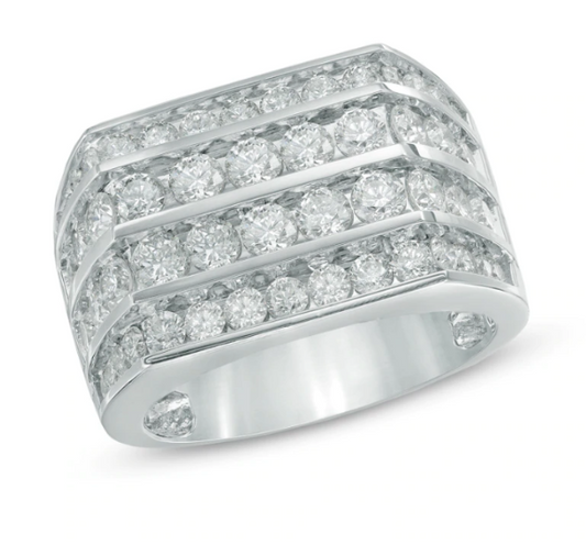 Men's 3-3/4 CT. T.W. Diamond Four Row Ring in 14K White Gold