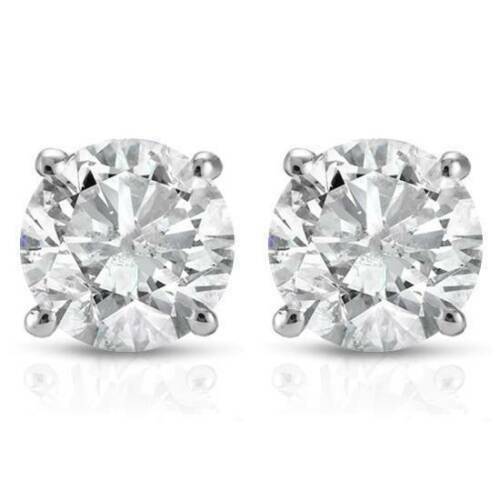 1/2ct Genuine Diamond Stud Earrings 14K White Gold (J/K Color I2/I3 Clarity)